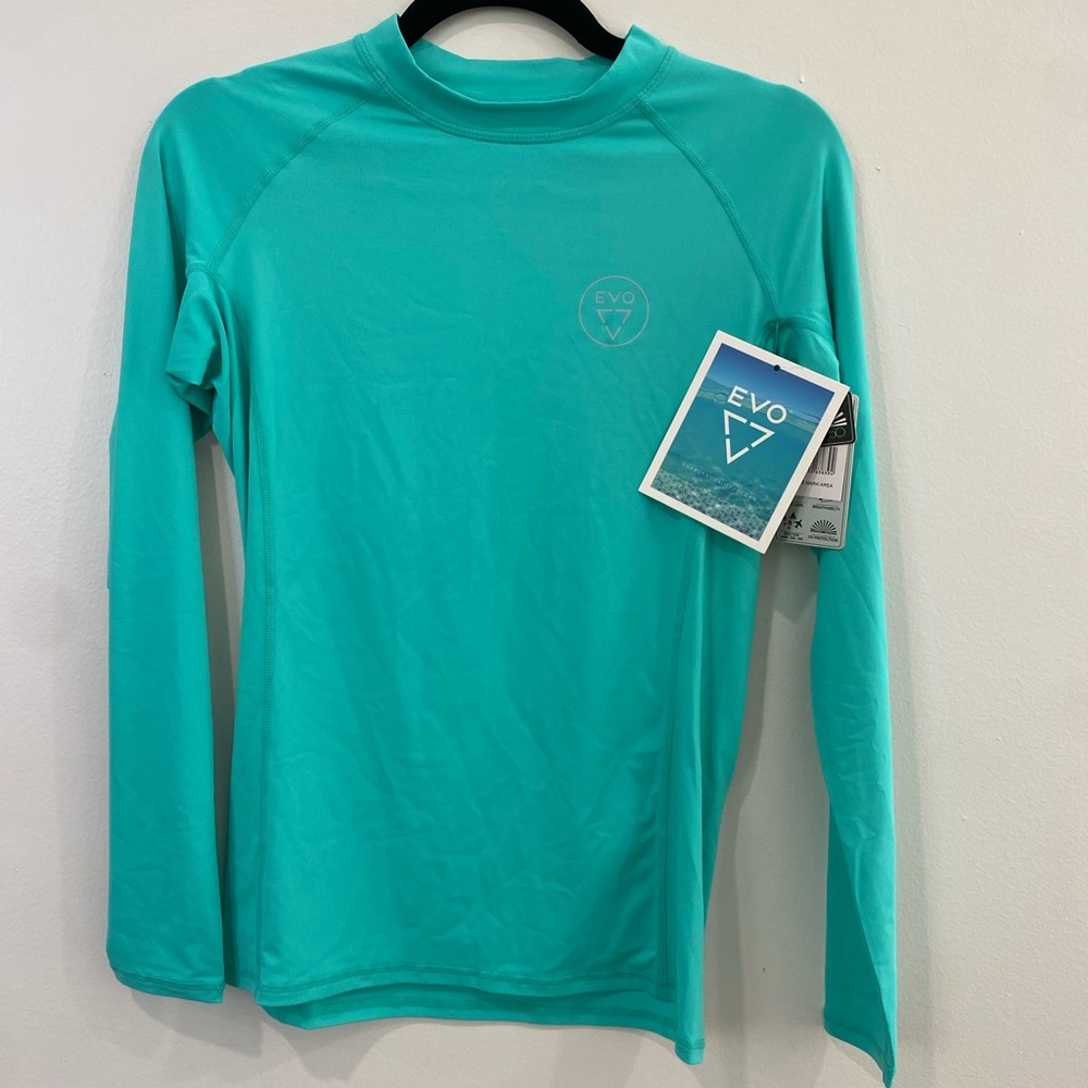 Women's Turquoise Long Sleeve Swim Coverup - Picture 3 of 5
